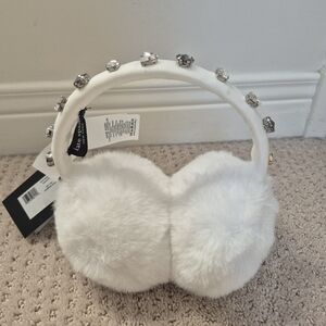 Kate Spade White Faux Fur Rhinestone Ear Muffs NWT